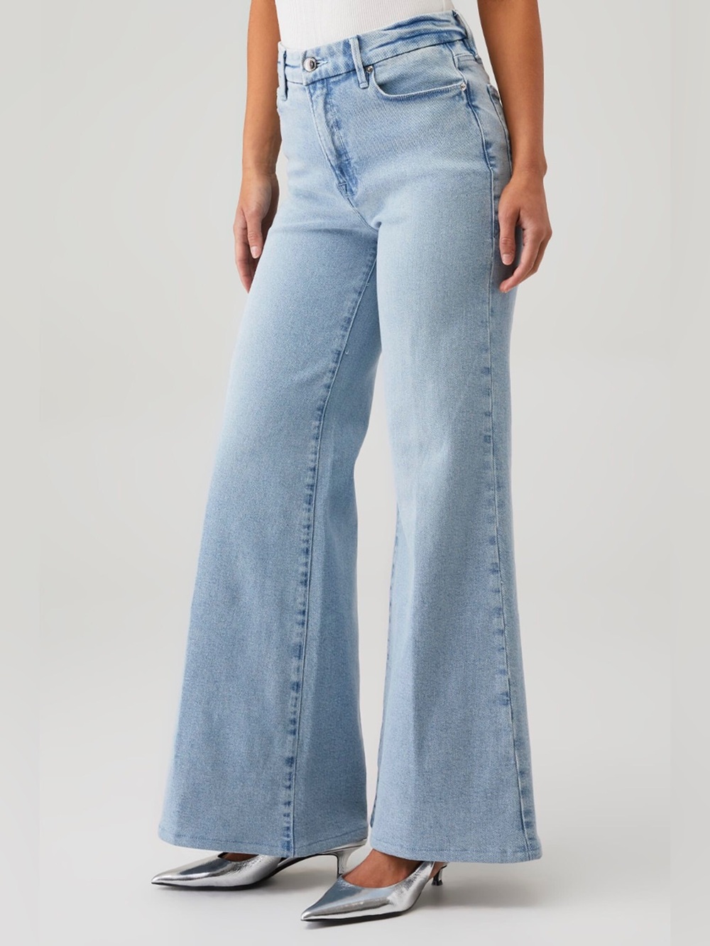 Good American Good Waist Soft Tech High Waist Palazzo Jeans Size 26 - Picture 3 of 15
